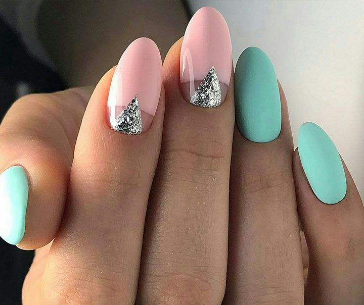 розово-бирюзовый маникюр 2018 стильный маникюр весна-лето 2018