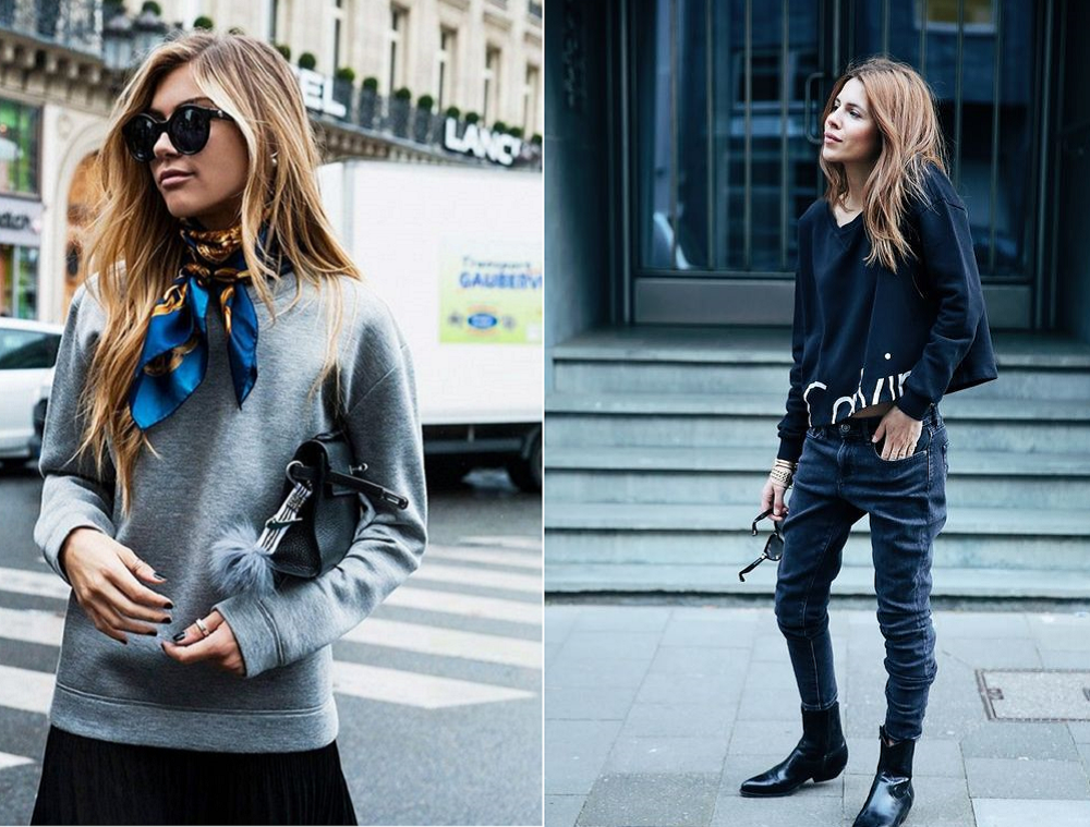 используйте аксессуары модный образ со свитшотом